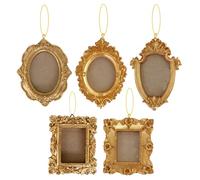Vintage Mini Picture Frames, 5PCS Tiny Baroque Gold Photo Frame with Hanging Loop for Home Holiday Wedding Party Decoration