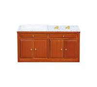 Vintage Miniature Sink Cabinet 1/12 Scale Wood Counter Functional Drawer Kitchen and Bathroom Display for Dollhouse