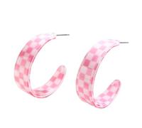 Vintage Minimalist C Shaped Acrylic Dangle Earrings Lightweight Checkerboard Plaid Geometric Hoop Earrings Colorful Chunky Big Earrings Statement Jewelry Gifts for Women, Alloy Steel, No Gemstone