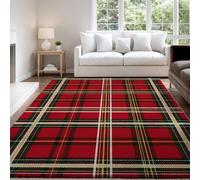 Vintage Minimalist Warm Area rug 150 x 210 cm, Red Scottish Plaid Short Pile Indoor Carpet for Study Room, Living Room, Non Slip Washable Carpet