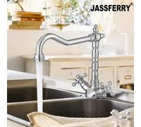 JASSFERRY Vintage French Mixer Tap Traditional Crosshead Handles Monobloc Kitchen Sink Faucet with Swivel Spout Chrome Polished