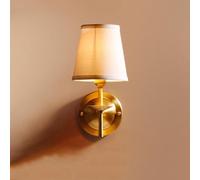 Vintage Modern Drum Shape Wall Sconce - Full Brass, Fabric Lampshade, French Lighting for Hallways, Foyers, Study Rooms
