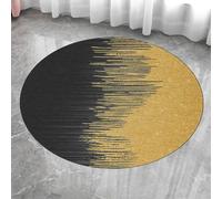 Vintage Modern Round Rug Ø 180 cm Large Abstract Yellow Mustard & Black Design for Living Room Kitchen Decor Contemporary Bedroom Accent Carpet
