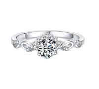 Vintage Moissanite Band Rings for Women, Women's Eternity Rings 9K White Gold Elegant Vine Flower Size I 1/2