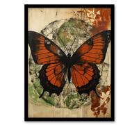 Vintage Monarch Butterfly Botanical Earthy Grunge Aesthetic Artwork Framed Wall Art Print A4 Artery8 Black A4