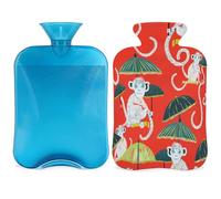 Vintage Monkey Chinoiserie Umbrella Hot Water Bottle with Cover, 2L Hot Water Bag for Pain Relief, Neck Soft and Shoulder, Hand Feet Warmer, Hot and Cold Compress for Adult Kids