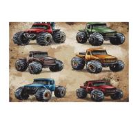 Vintage Monster Trucks Placemats, Set of 6 Table Mats for Dining Tables, 12×18 Inches Anti-Skid Heat Resistant Kitchen Table Place Mats