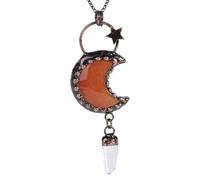 Vintage Moon Crystal Pendant Necklace For Women Men Boho Crescent Hexagonal Column Energy Crystal Necklace Pendant Chain Jewellery Gifts Orange Agate