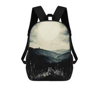 Vintage Moonlit Cat - Tranquil Nocturnal Landscape School Backpack for Girls Backpack Water Repellent Casual Daypack Lightweight Rucksack Boy Girl School Backpack 17inch