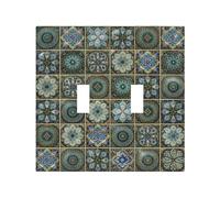 Vintage Moroccan Mosaic Tiles Pattern Double Toggle Wall Plate Switch Decorative Panel Electrical Socket Plate Suitable For Bathroom Kitchen Living Room Bedroom