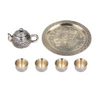 Vintage Moroccan Style Metal Tea Pot Set Zinc Alloy Teapot with 4 Cups and Plate Relief Dragon Totem Table Decoration