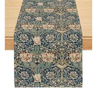 Vintage Morris Style Floral Table Runner 13x36 Inch, Small Botanical Linen Table Runner for Coffee Table or Entryway, Victorian Style Rustic Farmhouse Table Decor, Washable