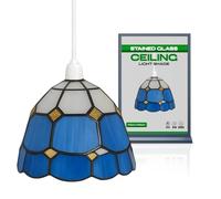 Vintage Mosaic Glass Pendant Light Shade Multi Color Flat Tempered Sphere Ceiling Hanging Lamp Fixture for Home, Bedroom, Café, Restaurant Decor Lighting (Style 4)