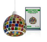 Vintage Mosaic Glass Pendant Light Shade Multi Color Flat Tempered Sphere Ceiling Hanging Lamp Fixture for Home, Bedroom, Café, Restaurant Decor Lighting (Style 3)