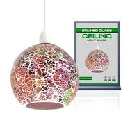 Vintage Mosaic Glass Pendant Light Shade Multi Color Flat Tempered Sphere Ceiling Hanging Lamp Fixture for Home, Bedroom, Café, Restaurant Decor Lighting