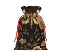 Vintage Moth Floral Drawstring Gift Bags Reusable Gift Wrapping Pouches For Birthday, Wedding, Party Favours & Festive Presents