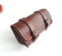 Vintage Motorcycle Genuine Goat Leather 2 Strap Buckle Closure Tool Brown Bag Quick Release Clasp Reinforced for Handlebars,Forks, Sissy Bar - 10"