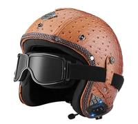 Vintage Motorcycle Half Helmet Bluetooth Open Face Motorbike Helmets for Adults Men Women Half Face Crash Helmet Avce Goggles ECEDOT Approved Retro 3/4 Leather Helmets C,XXL:63-64CM