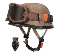 Vintage motorcycle half helmet, German motorcycle helmet, moped helmet, compliant with ECE 22.06 standard, with visor, ABS material, breathable lining, and goggles C,L57-60CM