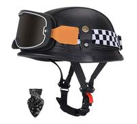 Vintage motorcycle half helmet, German motorcycle helmet, moped helmet, compliant with ECE 22.06 standard, with visor, ABS material, breathable lining, and goggles D,M55-56CM