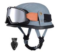Vintage motorcycle half helmet, German motorcycle helmet, moped helmet, compliant with ECE 22.06 standard, with visor, ABS material, breathable lining, and goggles H,3XL63-65CM