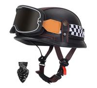 Vintage motorcycle half helmet, German motorcycle helmet, moped helmet, compliant with ECE 22.06 standard, with visor, ABS material, breathable lining, and goggles A,3XL63-65CM