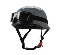 Vintage Motorcycle Half Helmet German Style Motorbike Half Helmet with Goggles Approved DOTECE Retro Open Face Helmet Lightweight Scooter Half Helmet for Adults Men Women J,L:69-60CM
