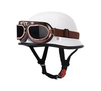 Vintage Motorcycle Half Helmet German Style Motorbike Half Helmet with Goggles Approved DOTECE Retro Open Face Helmet Lightweight Scooter Half Helmet for Adults Men Women I,L:69-60CM
