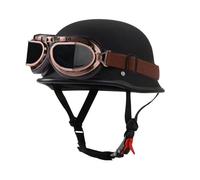 Vintage Motorcycle Half Helmet German Style Motorbike Half Helmet with Goggles Approved DOTECE Retro Open Face Helmet Lightweight Scooter Half Helmet for Adults Men Women H,L:69-60CM
