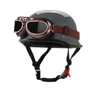 Vintage Motorcycle Half Helmet German Style Motorbike Half Helmet with Goggles Approved DOTECE Retro Open Face Helmet Lightweight Scooter Half Helmet for Adults Men Women E,L:69-60CM