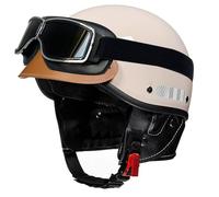 Vintage Motorcycle Half Helmet German Style Motorbike Half Helmets with Goggles DOTECE Approved Retro Open-Face Helmets for Men Women Adult Quatre Saisons Scooter Helmet E,58-62CM