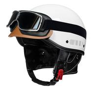 Vintage Motorcycle Half Helmet German Style Motorbike Half Helmets with Goggles DOTECE Approved Retro Open-Face Helmets for Men Women Adult Quatre Saisons Scooter Helmet I,58-62CM