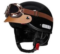 Vintage Motorcycle Half Helmet German Style Motorbike Half Helmets with Goggles DOTECE Approved Retro Open-Face Helmets for Men Women Adult Quatre Saisons Scooter Helmet J,58-62CM