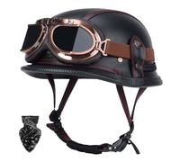 Vintage motorcycle half helmet, vintage motorcycle helmet, ECE-certified German-style motorcycle helmet with visor, ABS material, breathable lining, visor C,L57-60CM