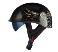 Vintage Motorcycle Half Helmet with Sun Visor Retro Open Face Motorbike Helmets DOTECE Approved Carbon Fiber Helmet with Adjustable Quick Release Buckle for Adults Men Women G,M:57-58CM