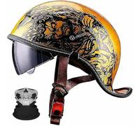 Vintage Motorcycle Half Helmet with Sun Visor Retro Open Face Motorbike Helmets with Adjustable Quick Release Buckle ECE 22.06 Approved Adult Men Women 8,L/(58~59cm)
