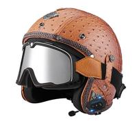 Vintage Motorcycle Half Helmets Bluetooth Open-Face Helmets ECEDOT Approved Portable Motorbike Helmet Avce Goggles for Adults Built-In Speakers Can Respond Automatically I,XXL:63-64CM