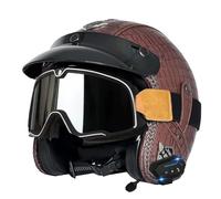 Vintage Motorcycle Half Helmets Bluetooth Open-Face Helmets ECEDOT Approved Portable Motorbike Helmet Avce Goggles for Adults Built-In Speakers Can Respond Automatically Y,M:57-58CM