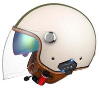 Vintage Motorcycle Helmet, Bluetooth Motorcycle 3/4 Helmet with Built-in Headphones and Microphone with Retractable Visor, ECE Certified Jet Helmet for Adult Men and Women 11,L57-60CM