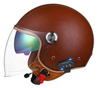 Vintage Motorcycle Helmet, Bluetooth Motorcycle 3/4 Helmet with Built-in Headphones and Microphone with Retractable Visor, ECE Certified Jet Helmet for Adult Men and Women 9,M54-57CM