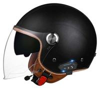 Vintage Motorcycle Helmet, Bluetooth Motorcycle 3/4 Helmet with Built-in Headphones and Microphone with Retractable Visor, ECE Certified Jet Helmet for Adult Men and Women 8,L57-60CM
