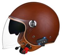 Vintage Motorcycle Helmet, Bluetooth Motorcycle 3/4 Helmet with Built-in Headphones and Microphone with Retractable Visor, ECE Certified Jet Helmet for Adult Men and Women 10,2XL62-64CM