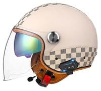Vintage Motorcycle Helmet, Bluetooth Motorcycle 3/4 Helmet with Built-in Headphones and Microphone with Retractable Visor, ECE Certified Jet Helmet for Adult Men and Women 5,M54-57CM