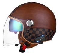 Vintage Motorcycle Helmet, Bluetooth Motorcycle 3/4 Helmet with Built-in Headphones and Microphone with Retractable Visor, ECE Certified Jet Helmet for Adult Men and Women 3,M54-57CM
