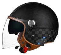 Vintage Motorcycle Helmet, Bluetooth Motorcycle 3/4 Helmet with Built-in Headphones and Microphone with Retractable Visor, ECE Certified Jet Helmet for Adult Men and Women 2,M54-57CM