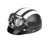 Vintage motorcycle helmet with glasses size, universal motorcycle scooter synthetic leather open face half helmet & visor UV glasses black(white)