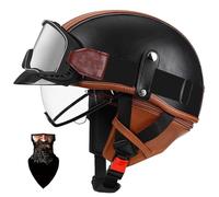 Vintage Motorcycle Jet Helmet Leather Helmet ECE DOT Certified Motorcycle Helmet with Portable Visor Bowl Helmet Men's and Women's Scooter Street Cruiser Half Helmet D,2XL61-62CM