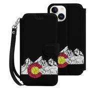 Vintage Mountain Colorado Flag Cell Phone Flip Leather Case Classic Protection Compatible with iPhone 15/15 Plus/15 Pro/15 Pro Max