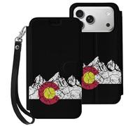 Vintage Mountain Colorado Flag Cell Phone Flip Leather Case Classic Protection Compatible with iPhone 17/17 Air/17 Pro/17 Pro Max