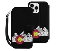 Vintage Mountain Colorado Flag Cell Phone Flip Leather Case Classic Protection Compatible with iPhone 15/15 Plus/15 Pro/15 Pro Max